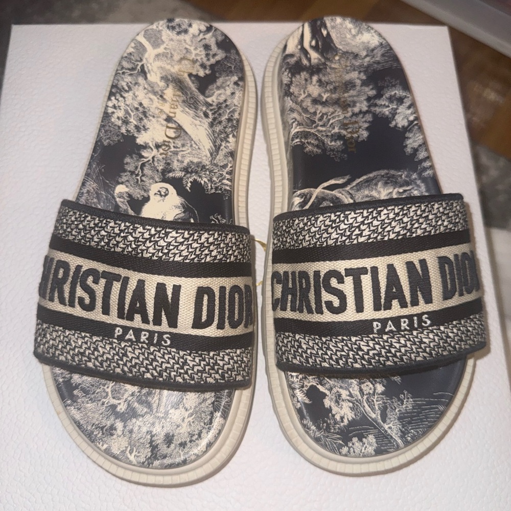 Dior Dway slides in navy and white.